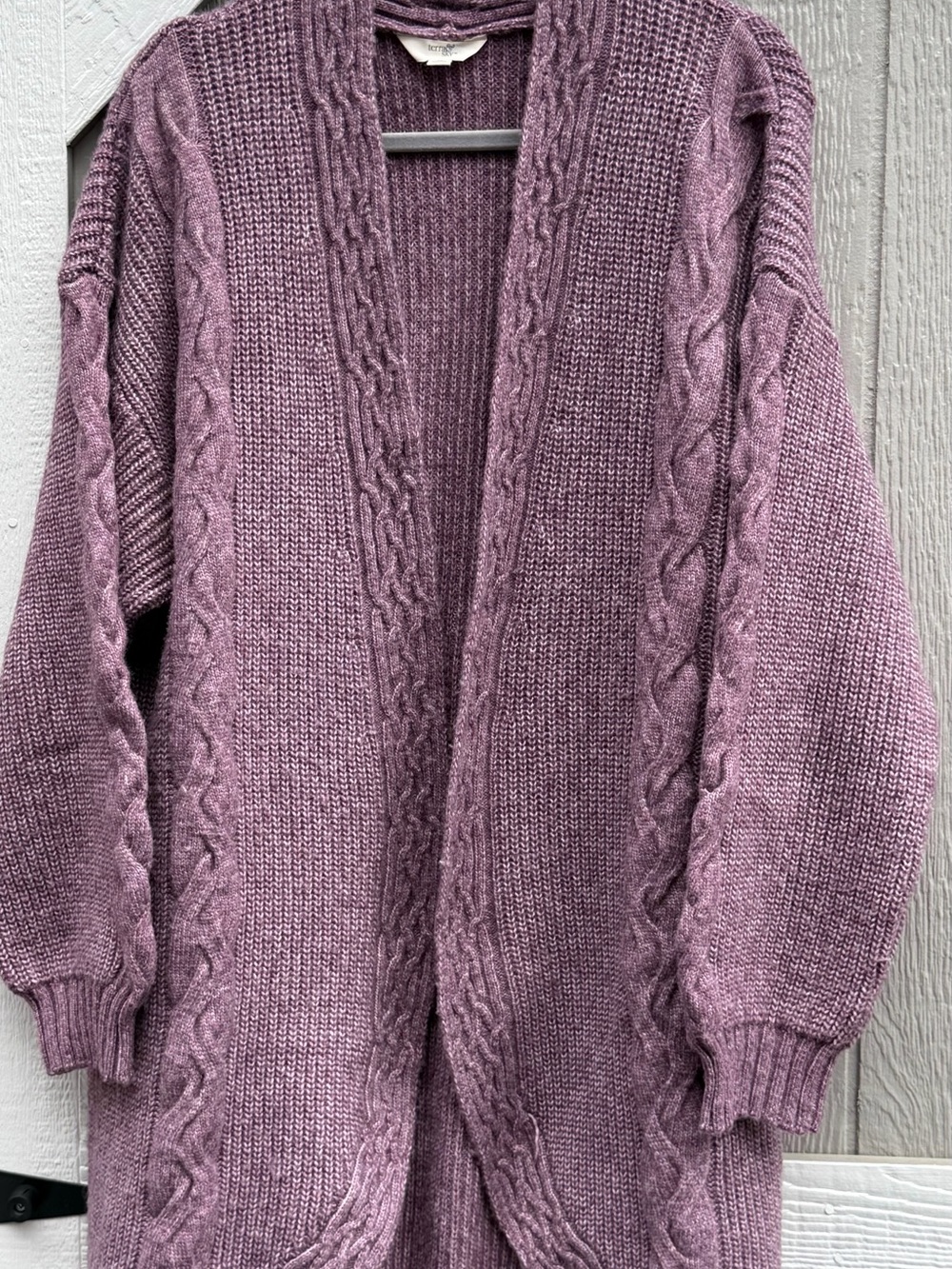 Open-Front Cable Knit Cardigan Sweater - Mauve